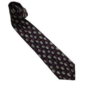 Frank Sinatra Neck Tie Premiere Collection 100% Silk Geometric Purple Silver USA